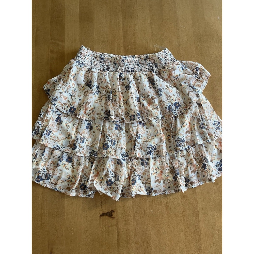 illa illa Women's Mini Skirt Flowy Ruffle Floral Pink Sz S Small